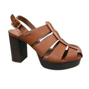 Torrid Cognac Faux Leather Fisherman Platform Block Heel Sandals 10WW 43910659